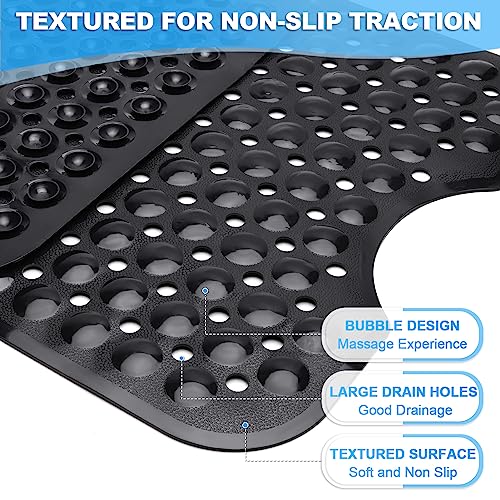 Linoows حصائر حوض الاستحمام والدش من لينووس، 40x16 بوصة حصيرة استحمام كبيرة جدًا غير قابلة للانزلاق ناعمة مع أكواب شفط وفتحات تصريف لحمام الأرضية والحفاظ على نظافة الأحواض، قابلة للغسل في الغسالة، سوداء - Image 2