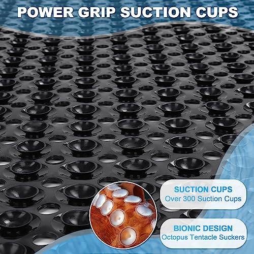 Linoows حصائر حوض الاستحمام والدش من لينووس، 40x16 بوصة حصيرة استحمام كبيرة جدًا غير قابلة للانزلاق ناعمة مع أكواب شفط وفتحات تصريف لحمام الأرضية والحفاظ على نظافة الأحواض، قابلة للغسل في الغسالة، سوداء - Image 3