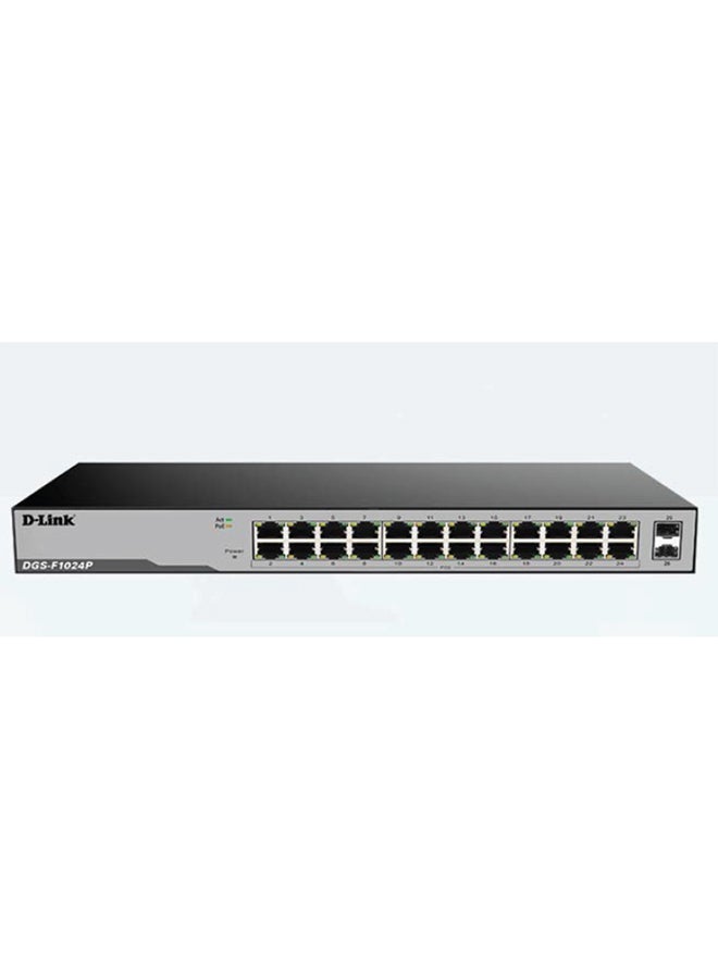 D-Link 24-Port 10/100/1000 Mbps Unmanaged PoE Switch with 2 SFP Ports, 52 Gbps Switching Capacity, LED Power Indicator, 250 Watts, DGS-F1024P Black/Grey - Image 2