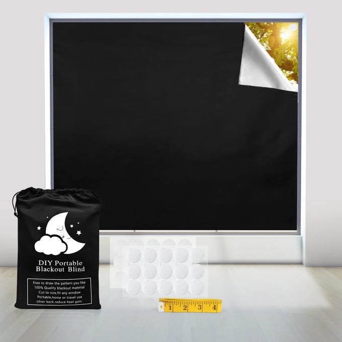 BLACKOUT CURTAINS 118 X 57 PORTABLE WINDOW CURTAIN SHADE 100 BLACK OUT ROOM DARKENING LIGHT BLOCKING DRAPES FOR BEDROOM LIVING ROOM BLACK SILVER