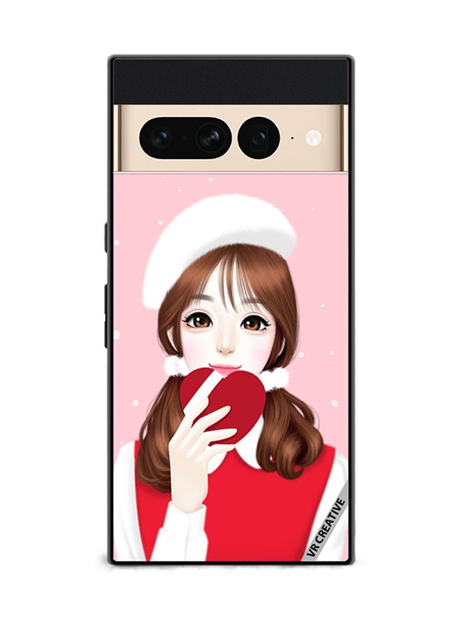 VR CREATIVE Protective Case Cover For Google Pixel 7 Pro Girl Holding Heart Design Multicolour