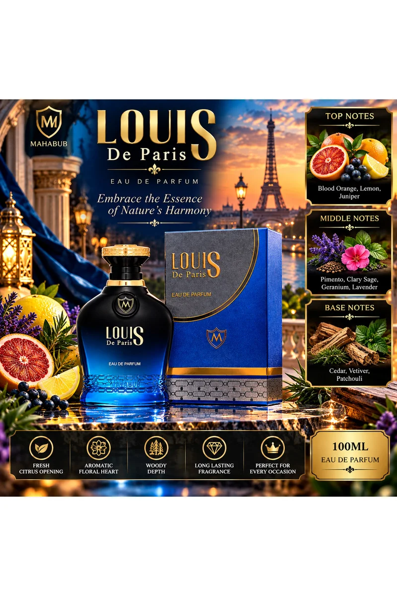 محبوب للعطور Louis De Paris Blue Eau De Parfum 100ml | Fresh Citrus, Aromatic & Woody Fragrance