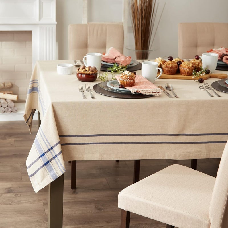 DII 100% Cotton, Machine Washable, Everyday French Stripe Kitchen Tablecloth For Dinner Parties, Summer & Outdoor Picnics - 60x120" Seats 10 to 12 People, Nautical Blue - Image 4