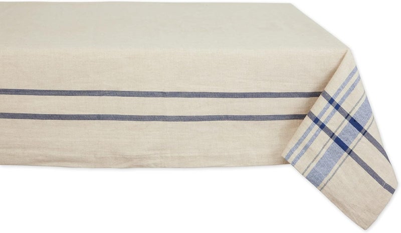 DII 100% Cotton, Machine Washable, Everyday French Stripe Kitchen Tablecloth For Dinner Parties, Summer & Outdoor Picnics - 60x120" Seats 10 to 12 People, Nautical Blue - Image 1