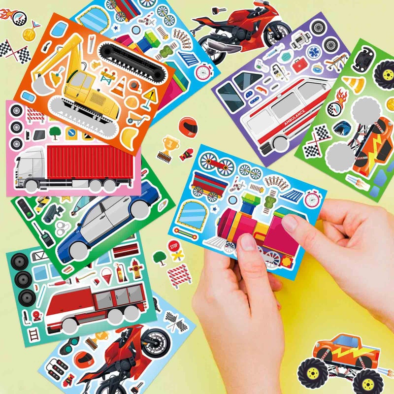 DUJAA 24 Sheets Vehicle Stickers for Kids, Make Your Own Police Car, Ambulance, Truck, Train, Motorcycles Engineering Vehicle Stickers for Toddlers, Brithday Party Supplies Classroom Teacher Reward - Image 5