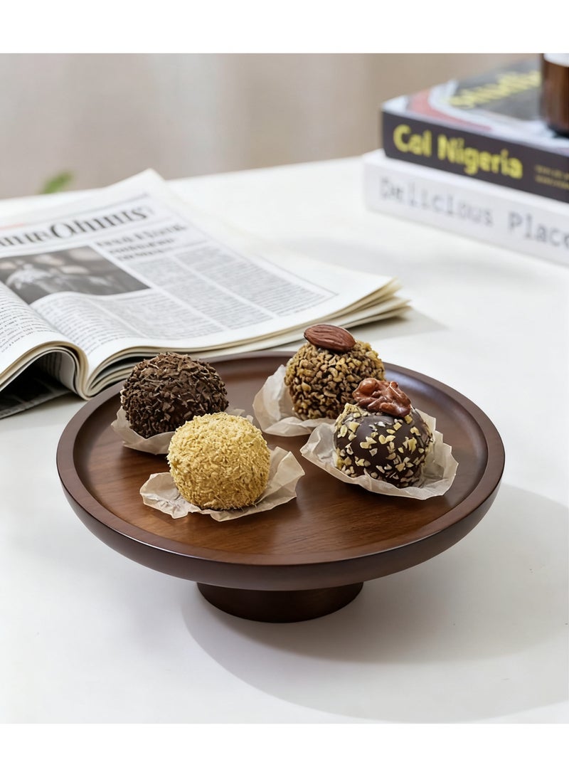 Round Wooden High Leg Tray, High Leg Fruit Tray,High Leg Tea/Coffee Tray,Dessert Table Display Rack,Stand Home Decoration Tray, Perfect for Restaurants, Parties, Festivals, Events,5.9*5.9*2.35Inch,Brown. - Image 1