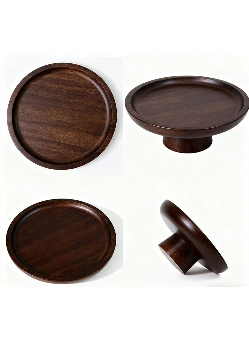 Round Wooden High Leg Tray, High Leg Fruit Tray,High Leg Tea/Coffee Tray,Dessert Table Display Rack,Stand Home Decoration Tray, Perfect for Restaurants, Parties, Festivals, Events,5.9*5.9*2.35Inch,Brown. - Image 3