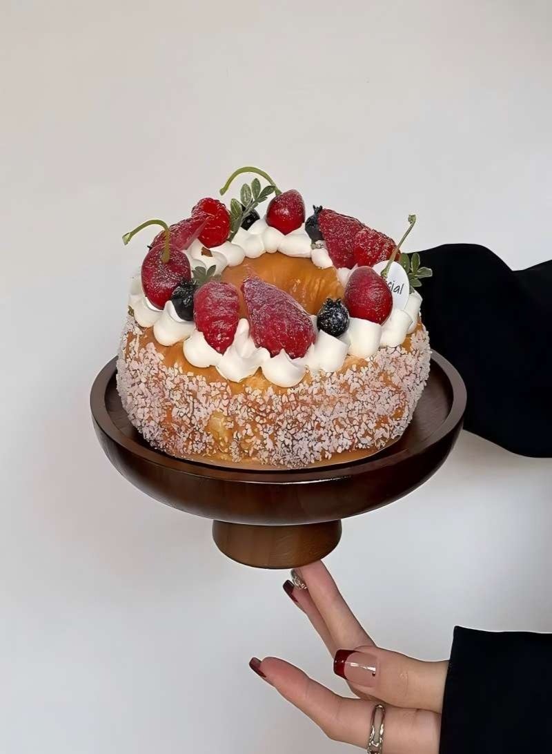 Round Wooden High Leg Tray, High Leg Fruit Tray,High Leg Tea/Coffee Tray,Dessert Table Display Rack,Stand Home Decoration Tray, Perfect for Restaurants, Parties, Festivals, Events,5.9*5.9*2.35Inch,Brown. - Image 5