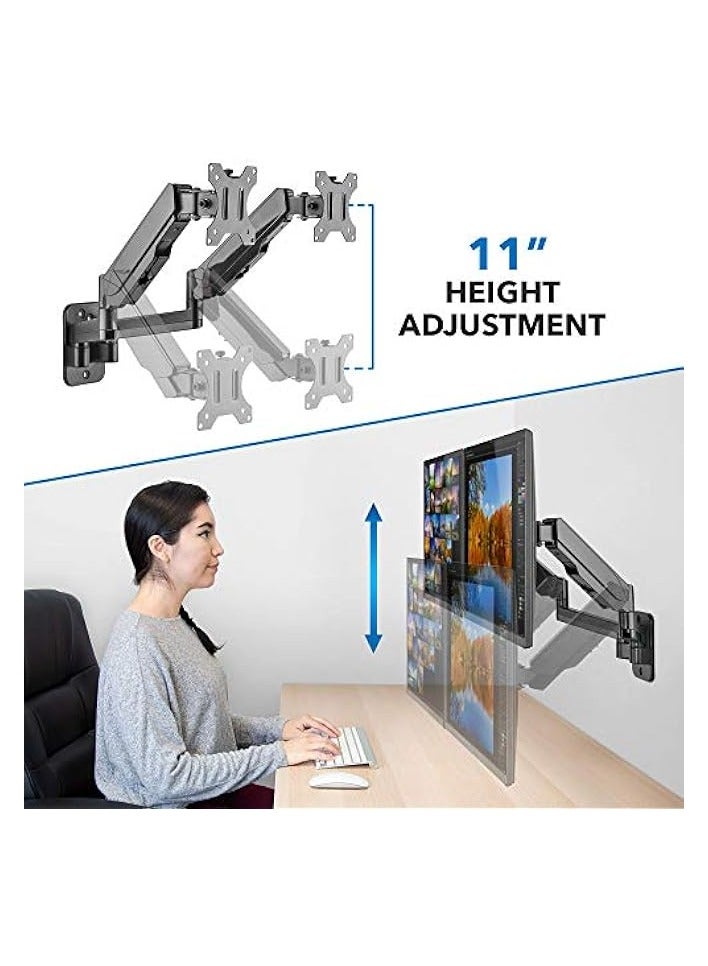 erorex Dual Monitor Wall Mount Bracket - Double Computer Monitor Wall Mount With Two Height Adjustable Full Motion Arms Tilt up to 17" - 32" Inch Screens with 75, 100 VESA Patterns, 19.8 Lb Per Arm - Image 3
