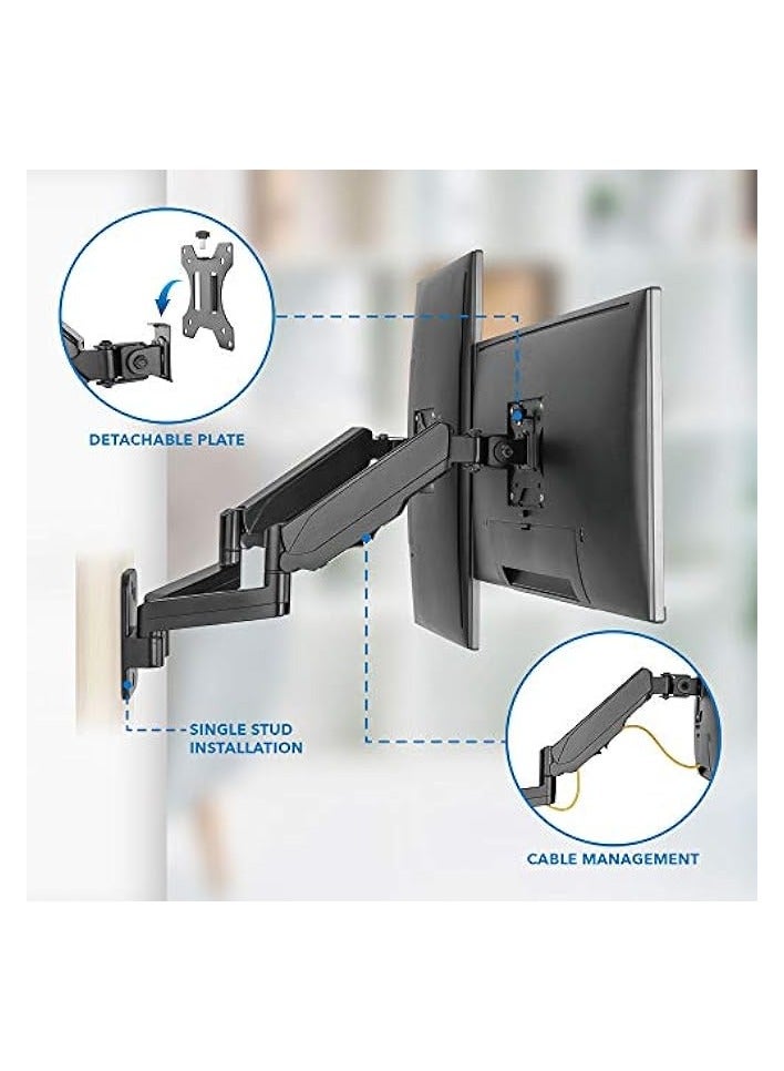 erorex Dual Monitor Wall Mount Bracket - Double Computer Monitor Wall Mount With Two Height Adjustable Full Motion Arms Tilt up to 17" - 32" Inch Screens with 75, 100 VESA Patterns, 19.8 Lb Per Arm - Image 4