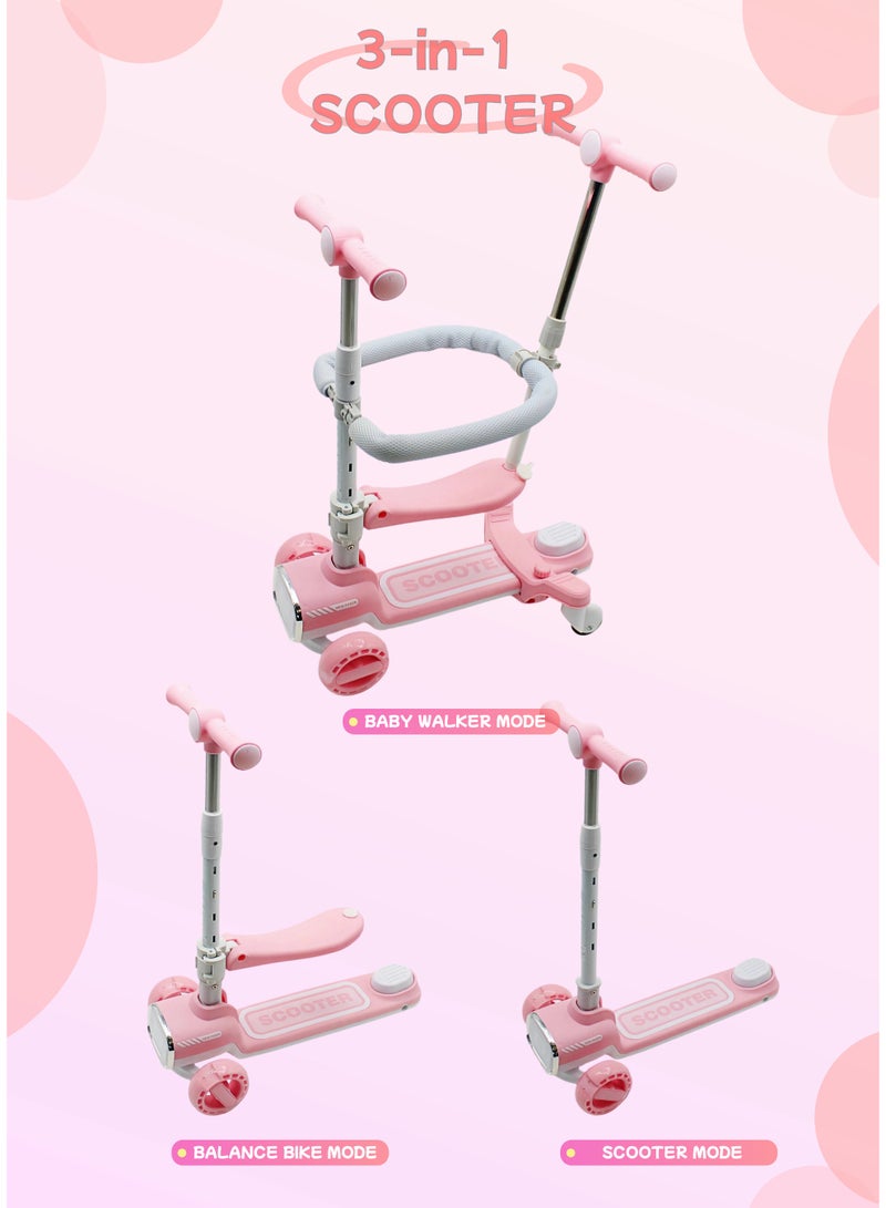 EASY FUTURE 4-in-1 Toddler Scooter Foldable Scooter Adjustable Height and Removable Seat Kids Kick Scooter 360° Baby Fence & Adjustable Parent Push Bar Kids Three Wheel Scooter for Boys and Girls 1-12 Year Old - Image 2