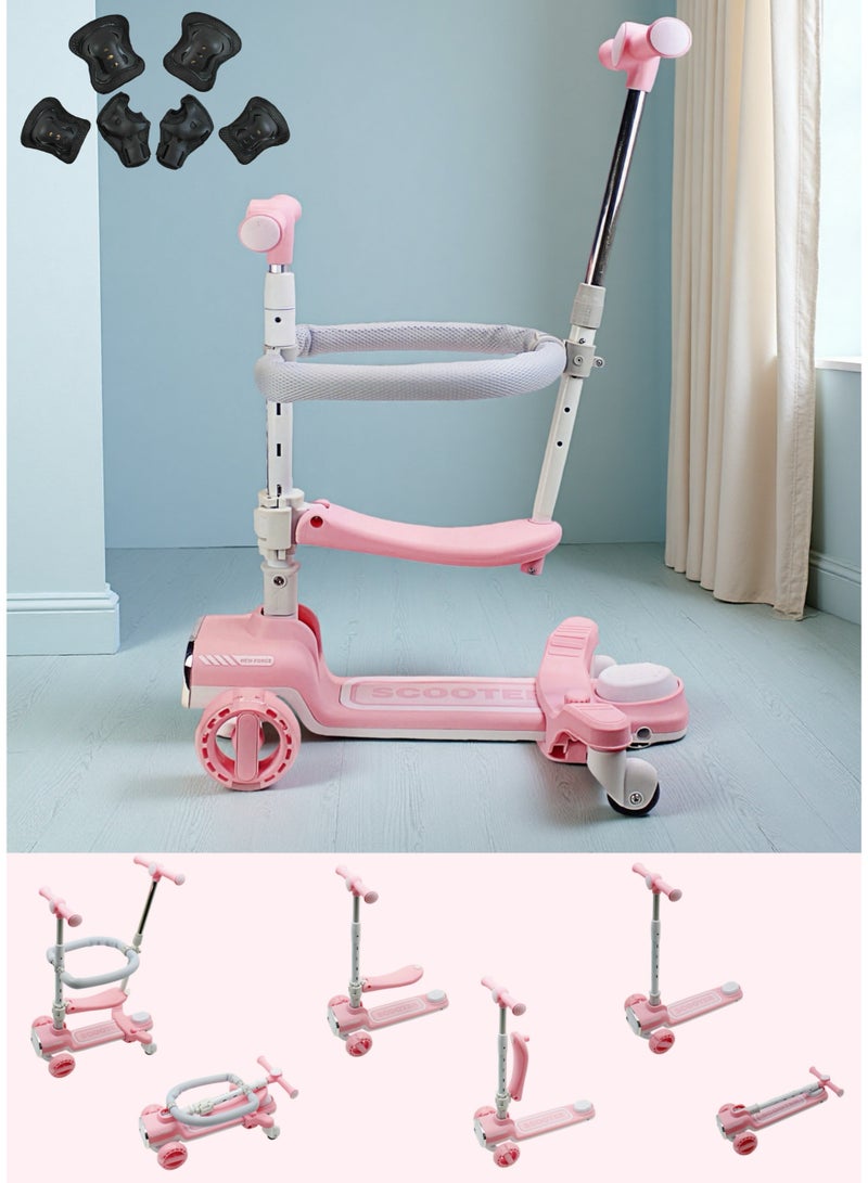 EASY FUTURE 4-in-1 Toddler Scooter Foldable Scooter Adjustable Height and Removable Seat Kids Kick Scooter 360° Baby Fence & Adjustable Parent Push Bar Kids Three Wheel Scooter for Boys and Girls 1-12 Year Old - Image 1