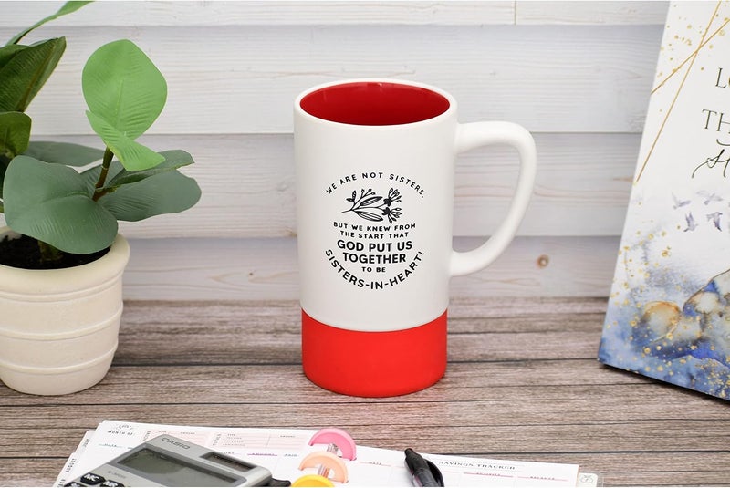 Dexsa Ceramic Designer Coffee Mug  We are not sisters but we knew from the start that God put us together to be SistersInHeart  16 oz  Heat Resistant Silicone  Dishwasher and Microwave Safe - Image 2