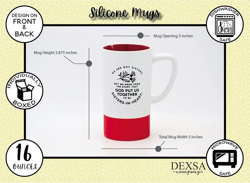 Dexsa Ceramic Designer Coffee Mug  We are not sisters but we knew from the start that God put us together to be SistersInHeart  16 oz  Heat Resistant Silicone  Dishwasher and Microwave Safe - Image 5