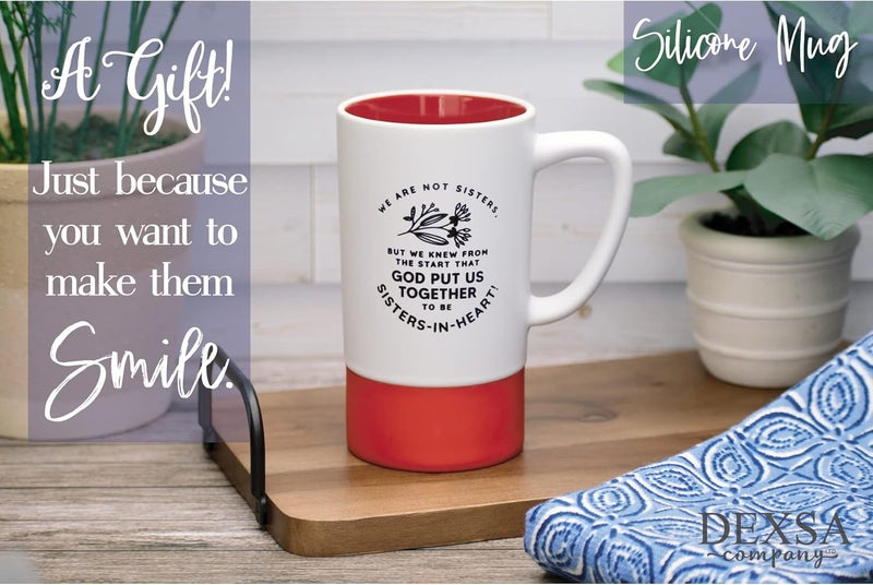 Dexsa Ceramic Designer Coffee Mug  We are not sisters but we knew from the start that God put us together to be SistersInHeart  16 oz  Heat Resistant Silicone  Dishwasher and Microwave Safe - Image 3