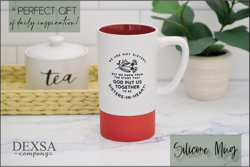 Dexsa Ceramic Designer Coffee Mug  We are not sisters but we knew from the start that God put us together to be SistersInHeart  16 oz  Heat Resistant Silicone  Dishwasher and Microwave Safe - Image 4