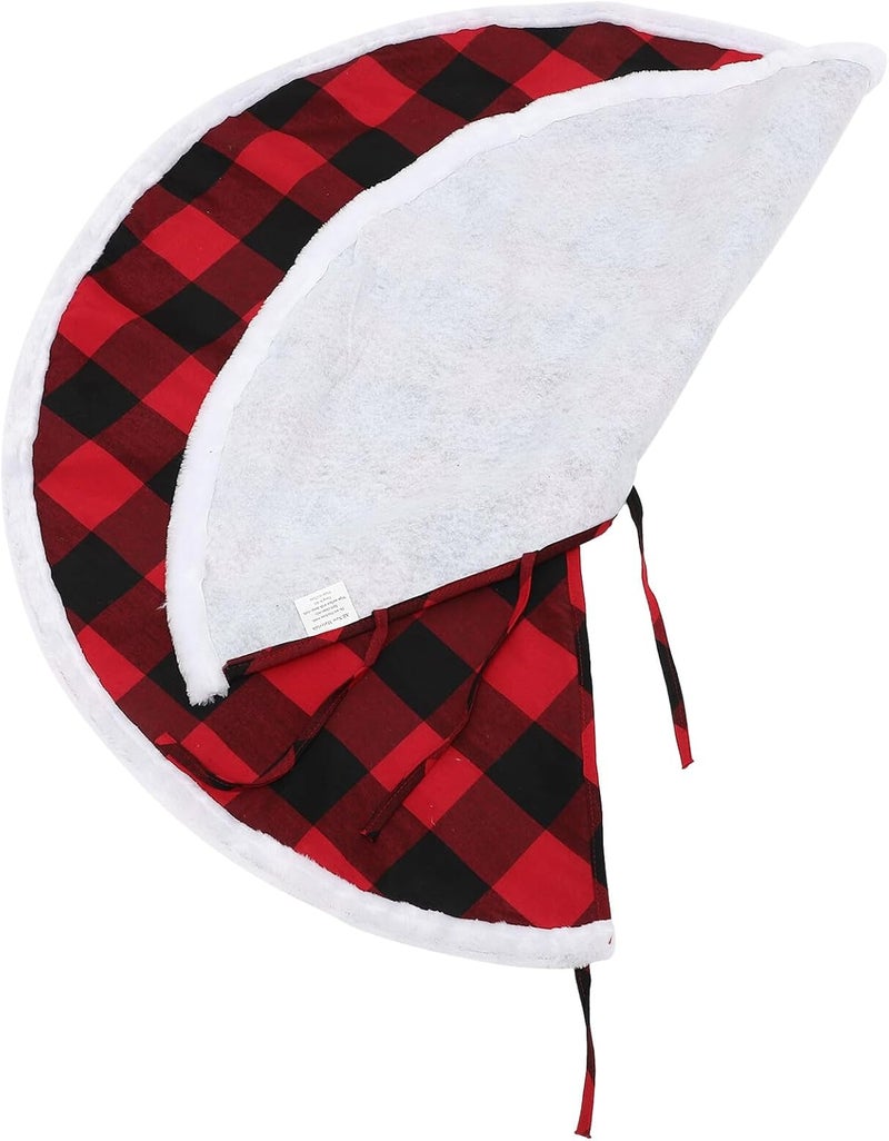 Plaid Christmas Tree Skirt 36-inch Red Dark Checkered Cotton Fabric Thick Christmas Tree Decoration Skirt Mat for Holiday Home Festive Decor - Image 1