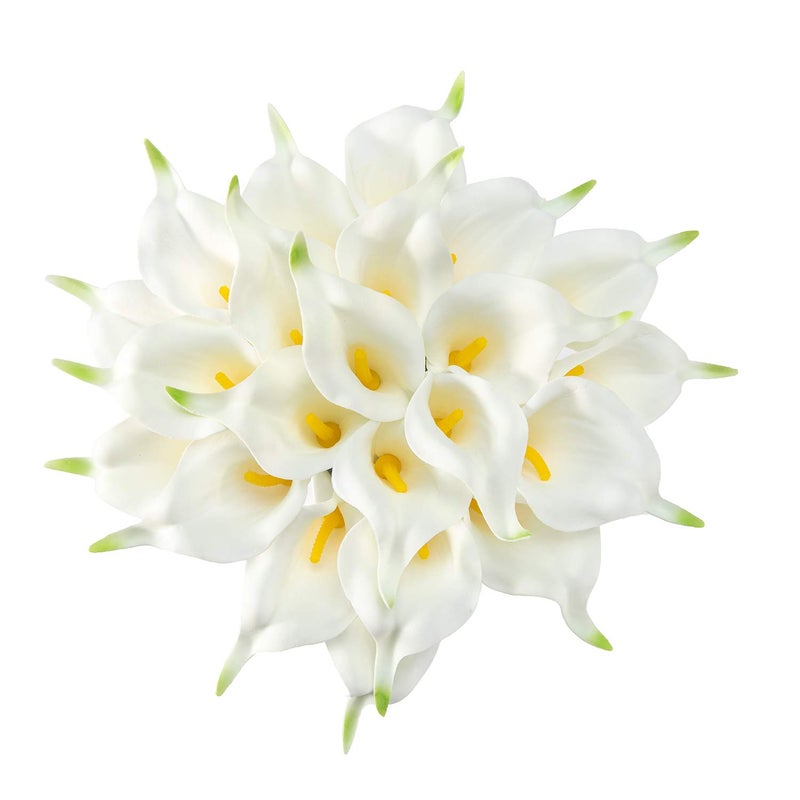 Crafjie 22pcs 134 Inch White Lataex Real Touch Artificial Calla Lily Flowers for Home Decor for Spring Flowers Home Kitchen Wedding Decorations and centerpieces