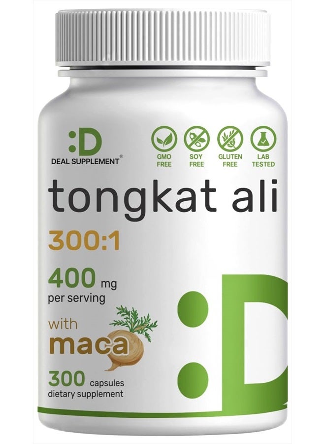 DEAL SUPPLEMENT مستخلص تونكات علي 300:1 400 ملغ وجذر ماكا 400 ملغ | 300 كبسولة، قوة فائقة لونج جاك (يوركوميا لونجيفوليا) + ماكا بيرو – غير معدلة وراثيًا، مكمل عشبي لصحة الرجال، الأداء - Image 1