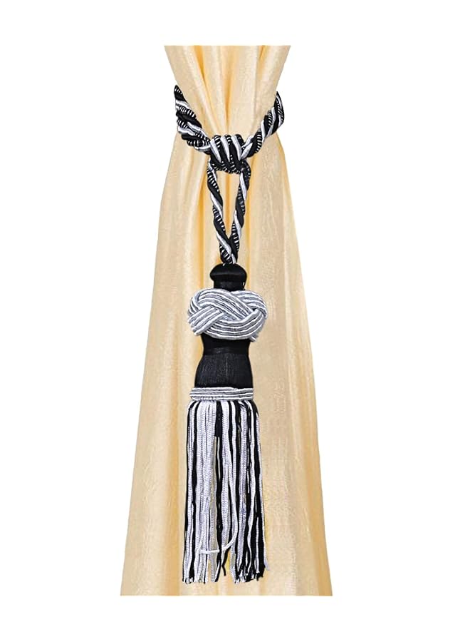 Kuber Industries Polyester 2 Pieces Curtain Tie Back Tassel Set Black Ctktc29386 - Image 2