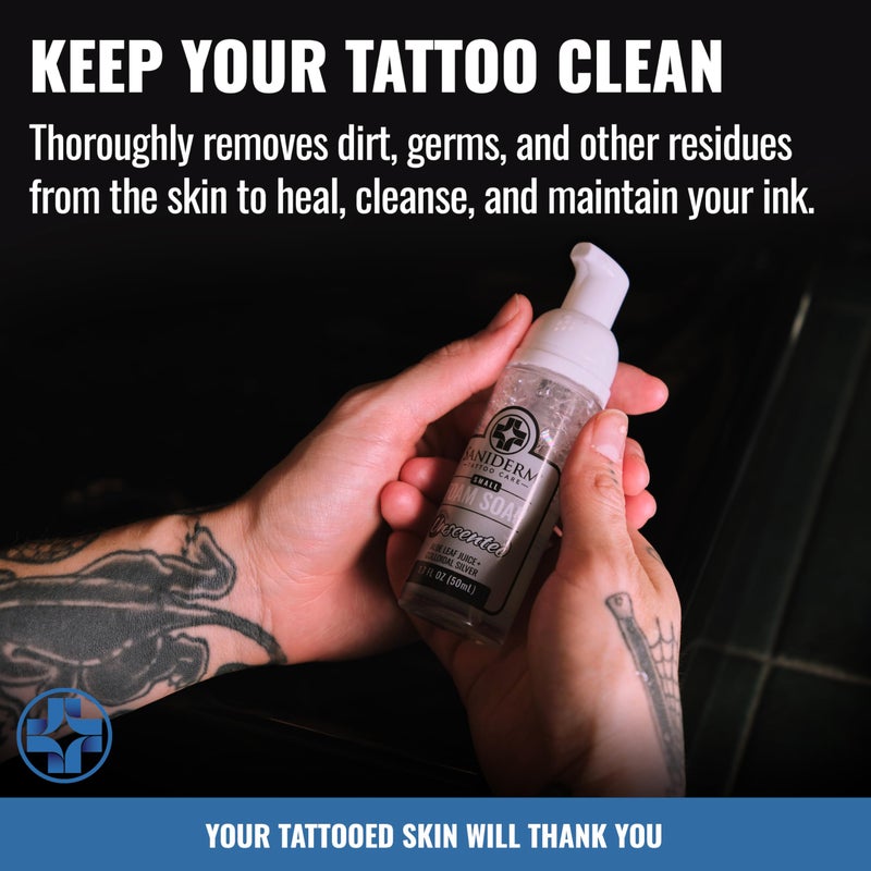 Saniderm Foaming Tattoo Soap (1.7oz Travel Size) â€“ Gentle Soap for Tattooed Skin, Infused with Antimicrobial Colloidal Silver, Aloe Vera, and Nourishing Sea Buckthorn Oil - Image 5