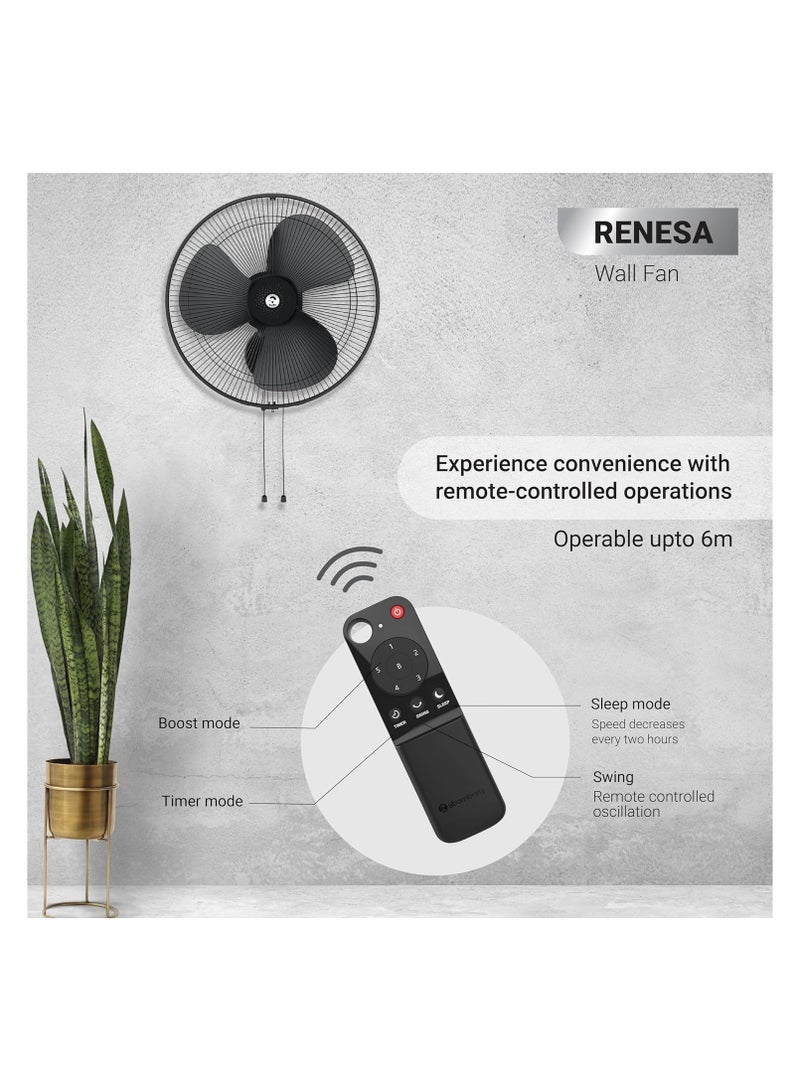 atomberg Renesa 400mm Wall Mount Fan | Wall Fans for Home | Silent BLDC Wall Fan | Remote with Timer & Sleep Control | 1+1 Year Warranty (Midnight Black)  - Image 3