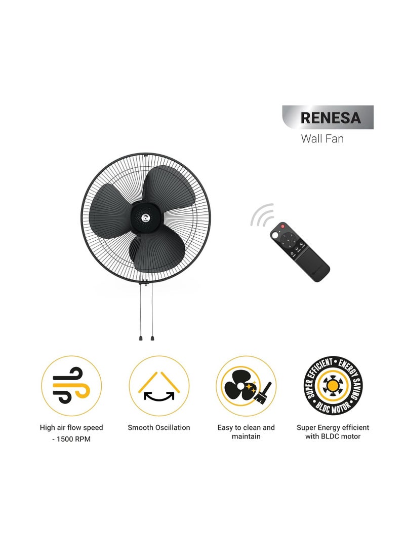 atomberg Renesa 400mm Wall Mount Fan | Wall Fans for Home | Silent BLDC Wall Fan | Remote with Timer & Sleep Control | 1+1 Year Warranty (Midnight Black)  - Image 2