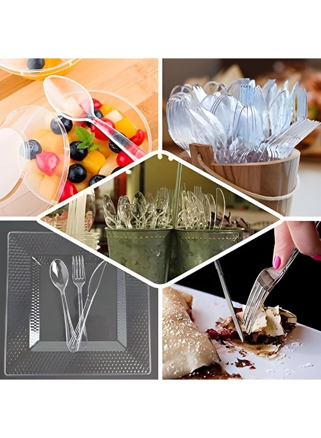 HTE 25Pieces Luxury Clear Plastic Disposable Cutlery Set - Image 4