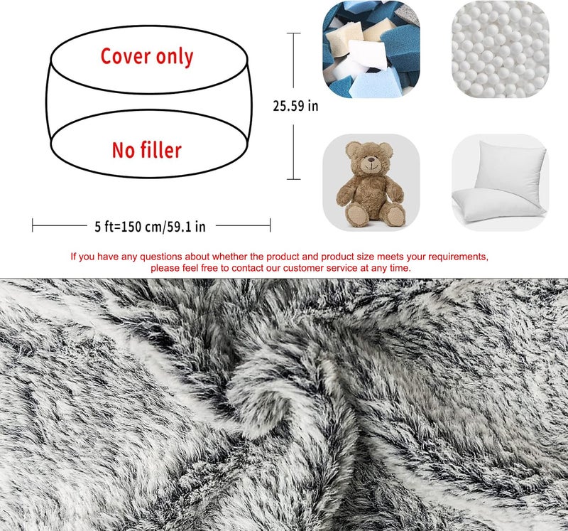 YudouTech (No Filler Bean Bag Chair Cover Without Filler,Big Round Soft Fluffy PV Velvet Washable Bean Bag Lazy Sofa Bed Cover for Adults,Living Room Bedroom Furniture Outside,5ft Snow Grey - Image 2