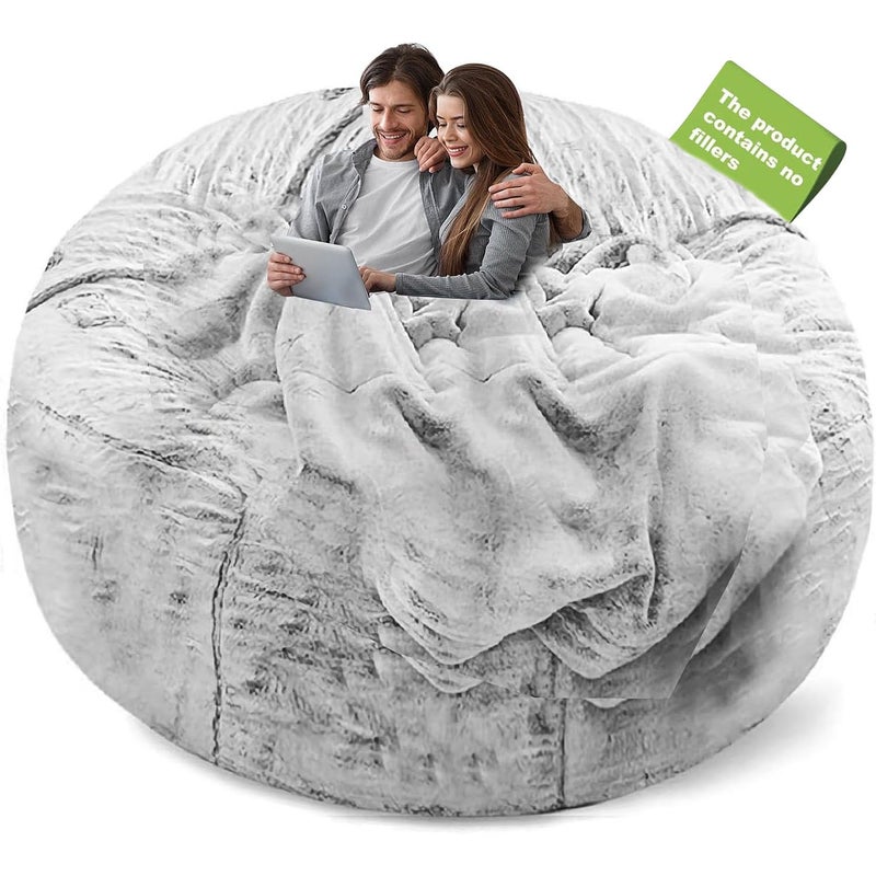YudouTech (No Filler Bean Bag Chair Cover Without Filler,Big Round Soft Fluffy PV Velvet Washable Bean Bag Lazy Sofa Bed Cover for Adults,Living Room Bedroom Furniture Outside,5ft Snow Grey - Image 1