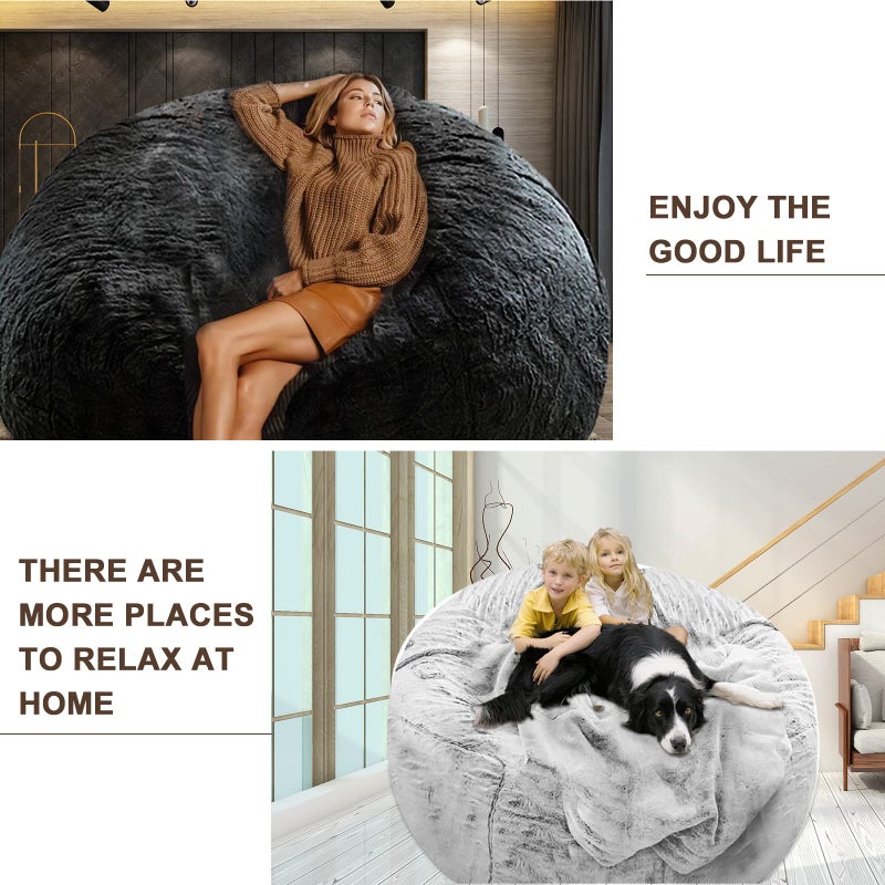 YudouTech (No Filler Bean Bag Chair Cover Without Filler,Big Round Soft Fluffy PV Velvet Washable Bean Bag Lazy Sofa Bed Cover for Adults,Living Room Bedroom Furniture Outside,5ft Snow Grey - Image 5