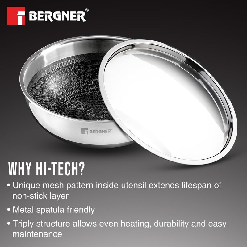 BERGNER Bergner Hitech Triply NonStick 24 cm Tasla 25 L Tasra with NonStick Mesh Pattern Inside Rivetless Handle Metal Spatula Friendly Even Heat Distribution Induction Bottom and Gas Stove Ready  - Image 4