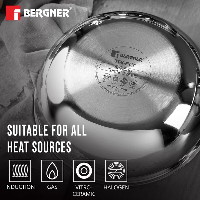 BERGNER Bergner Hitech Triply NonStick 24 cm Tasla 25 L Tasra with NonStick Mesh Pattern Inside Rivetless Handle Metal Spatula Friendly Even Heat Distribution Induction Bottom and Gas Stove Ready  - Image 5