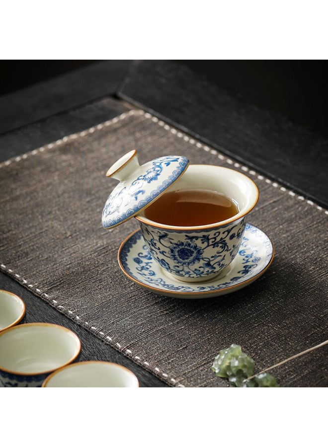 Bw Ru Kiln Tea Set High-end Blue And White Porcelain Kung Fu Tea Set Complete Set Festival Gift For Elders 12-piece - Image 5