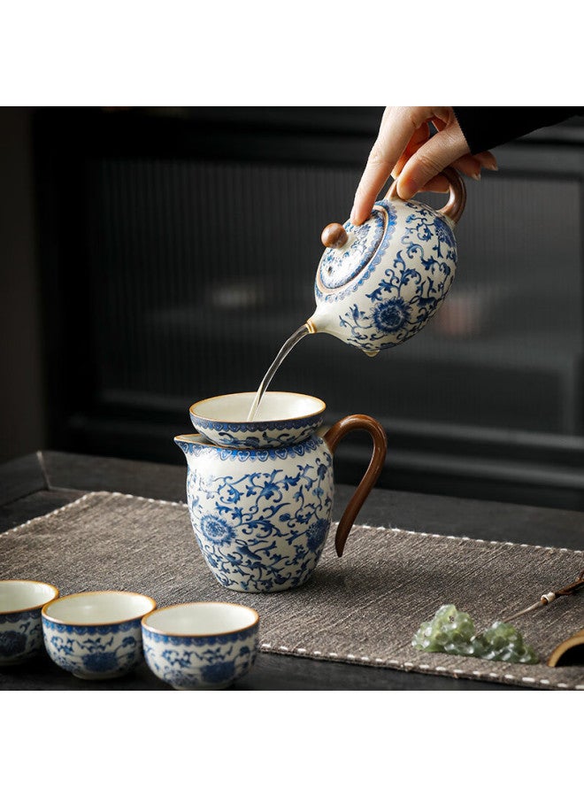 Bw Ru Kiln Tea Set High-end Blue And White Porcelain Kung Fu Tea Set Complete Set Festival Gift For Elders 12-piece - Image 4