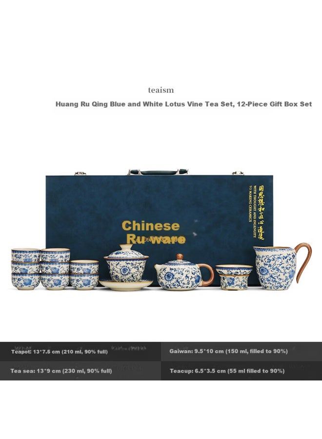 Bw Ru Kiln Tea Set High-end Blue And White Porcelain Kung Fu Tea Set Complete Set Festival Gift For Elders 12-piece - Image 2