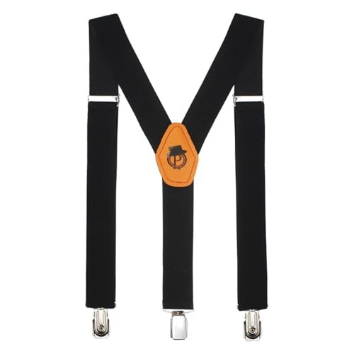 Peluche Plaid Black Black Coloured 3.5cm Strap Width Elastic Suspenders for Men - Image 1