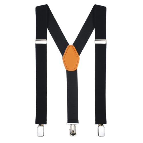 Peluche Plaid Black Black Coloured 3.5cm Strap Width Elastic Suspenders for Men - Image 4