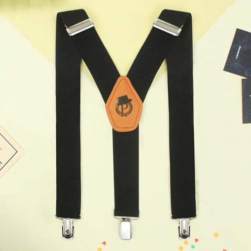 Peluche Plaid Black Black Coloured 3.5cm Strap Width Elastic Suspenders for Men - Image 2