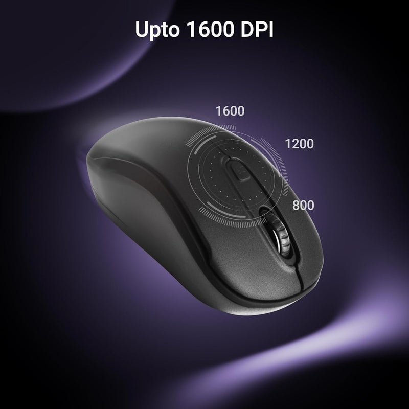ZEBRONICS Dash Pro 2.4GHz Wireless Mouse, Upto 1600 DPI, 3 Level DPI, High Precision, Power Saving Mode, Comfortable & Lightweight, for Mac | Laptop | Computer (Black) - Image 3