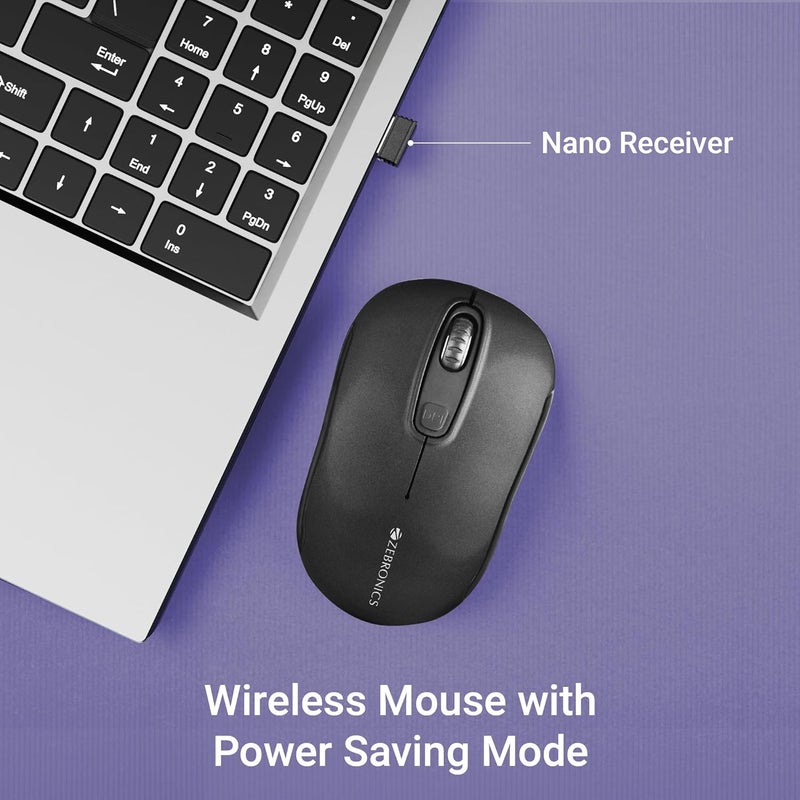 ZEBRONICS Dash Pro 2.4GHz Wireless Mouse, Upto 1600 DPI, 3 Level DPI, High Precision, Power Saving Mode, Comfortable & Lightweight, for Mac | Laptop | Computer (Black) - Image 2