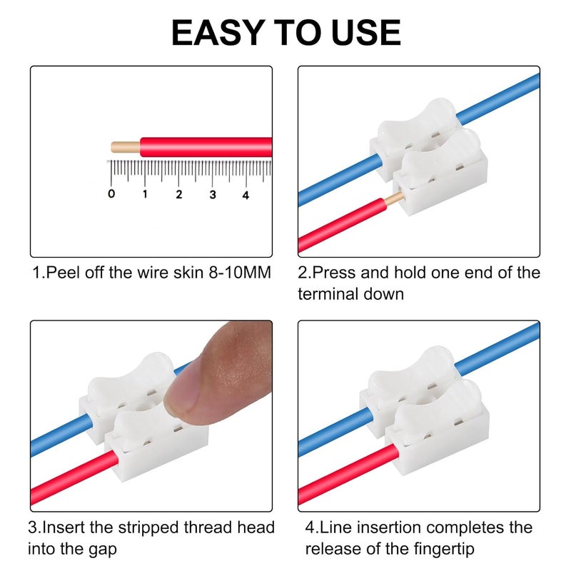 MELIFE 150PCS Push Quick Wire Cable Connector 10A 220V 2 Pin Spring Wire Connectors CH2 Electrical Cable Connectors Block for Lighting Electrical and Automotive Wiring Electricity - Image 4