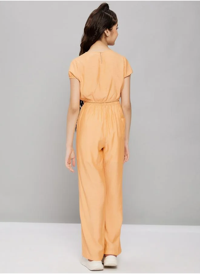 ستايلو بج Puff Sleeves Crop Top and Straight Leg Pant Set