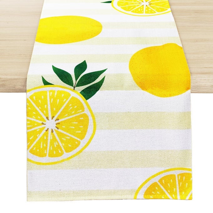 LEMON TABLE RUNNER KITCHEN DECOR YELLOW AND WHITE STRIPES LEMON TABLE DECORATIONS SUMMER SPRING SEASONAL HOME DECOR FOR DINING TABLE FARMHOUSE PARTY 13 72 INCH