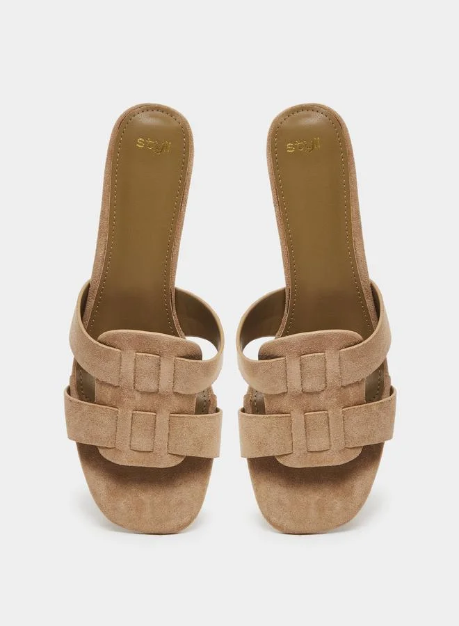Styli Styli Khaki Suede Look Block Heel Sandals