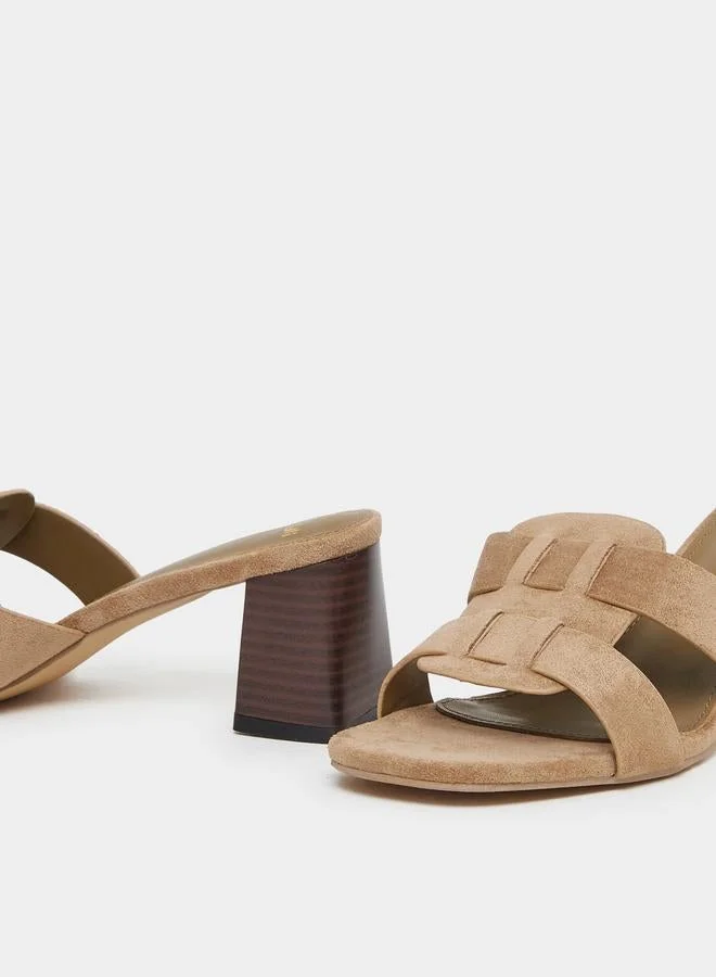 Styli Styli Khaki Suede Look Block Heel Sandals