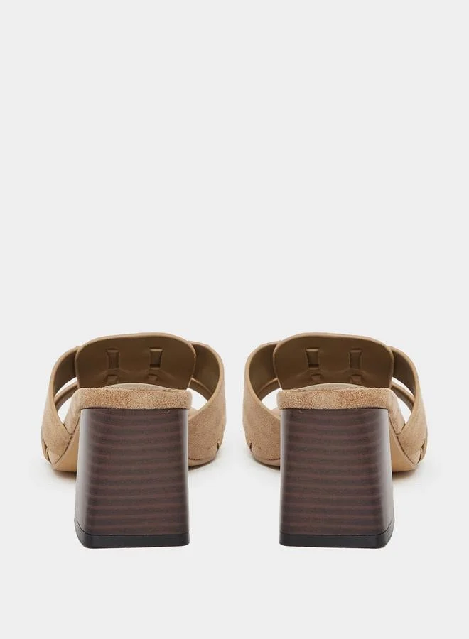 Styli Styli Khaki Suede Look Block Heel Sandals