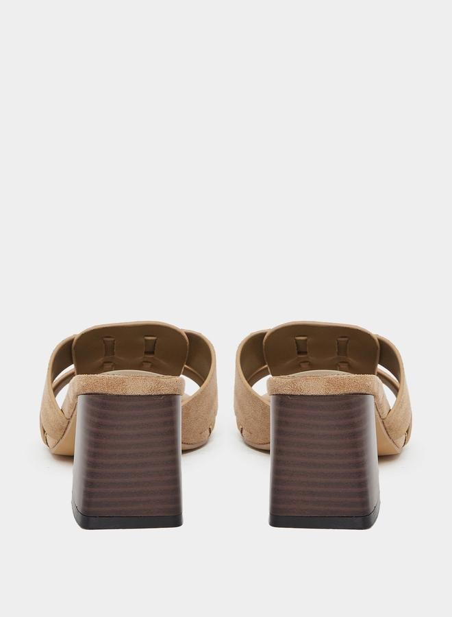 Styli Khaki Suede Look Block Heel Sandals - Image 5