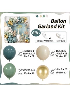 Generic Dusty Sage Green Blue Gold Balloon Garland Kit, 107 PCS Pastel Olive Green Slate Blue Beige Metallic Gold Balloon Arch Kit for Women Men Boho Birthday Wedding Baby Bridal Shower Party Decorations  - Image 2