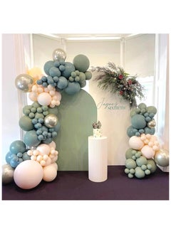 Generic Dusty Sage Green Blue Gold Balloon Garland Kit, 107 PCS Pastel Olive Green Slate Blue Beige Metallic Gold Balloon Arch Kit for Women Men Boho Birthday Wedding Baby Bridal Shower Party Decorations  - Image 3